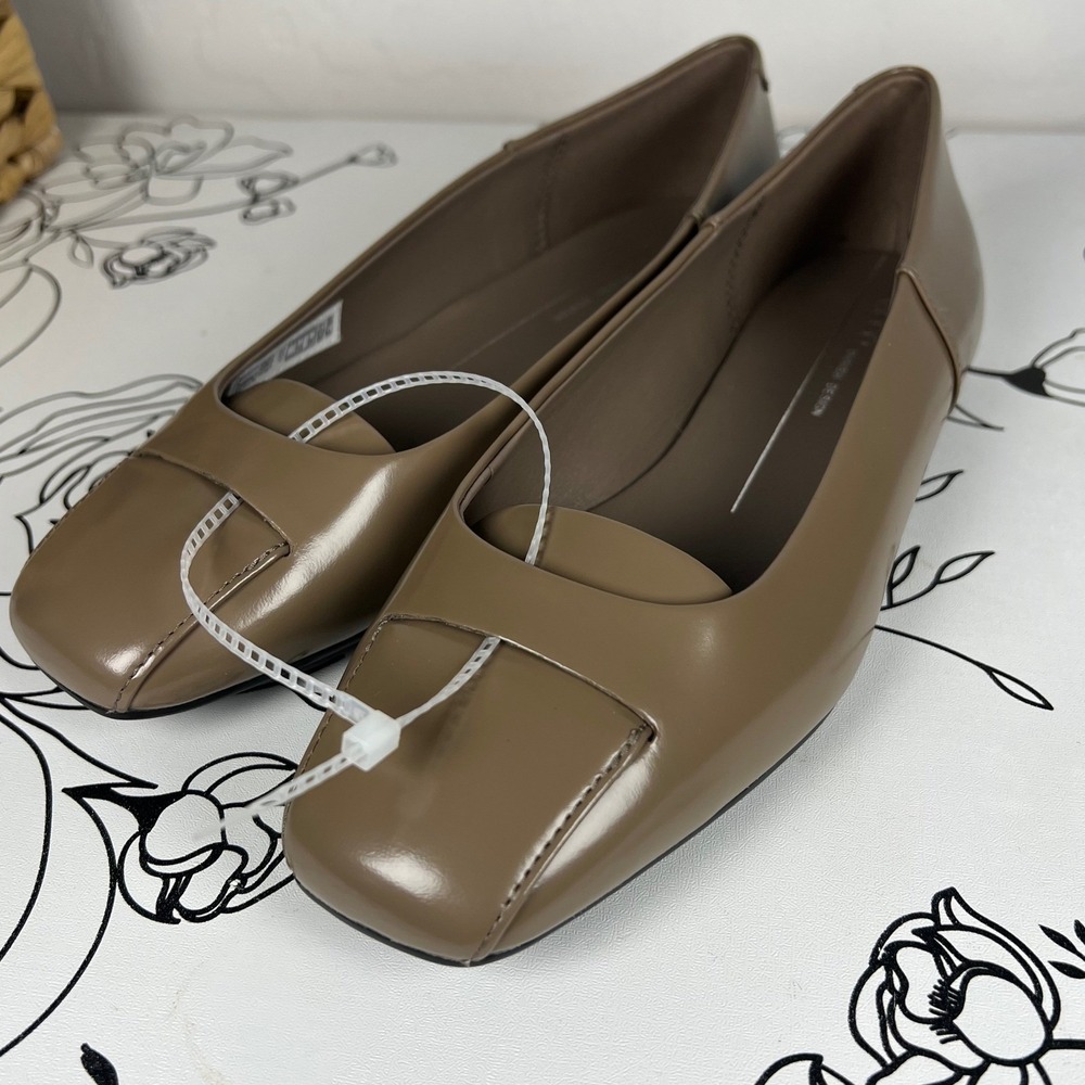 ECCO Margot Origami Ballerina Flats Taupe Leather Square Toe Shoes SZ 8-8.5